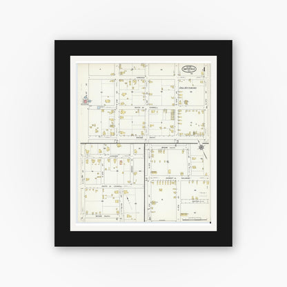 Old map wall art mockup — black gallery frame with white mat — Sanborn Fire Insurance Map from Smithfield, Johnston County, North Carolina (1915), Sheet #0004