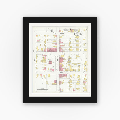 Old map wall art mockup — black gallery frame with white mat — Sanborn Fire Insurance Map from Charlestown, Clark County, Indiana (1911), Sheet #0003