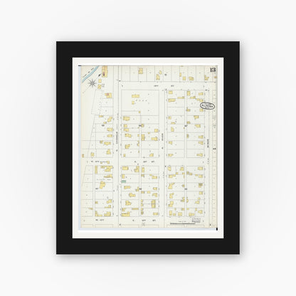 Old map wall art mockup — black gallery frame with white mat — Sanborn Fire Insurance Map from Alpena, Alpena County, Michigan (1895), Sheet #0013