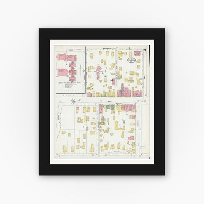 Old map wall art mockup — black gallery frame with white mat — Sanborn Fire Insurance Map from Geneseo, Livingston County, New York (1900), Sheet #0003