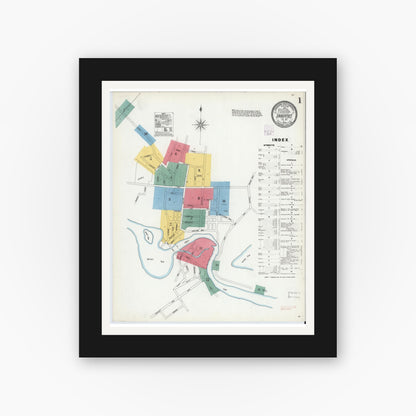 Old map wall art mockup — black gallery frame with white mat — Sanborn Fire Insurance Map from Saugerties, Ulster County, New York (1904) - Complete Map Set