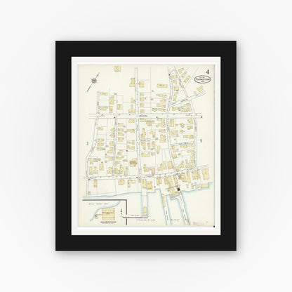 Old map wall art mockup — black gallery frame with white mat — Sanborn Fire Insurance Map from Provincetown, Barnstable County, Massachusetts (1912), Sheet #0004