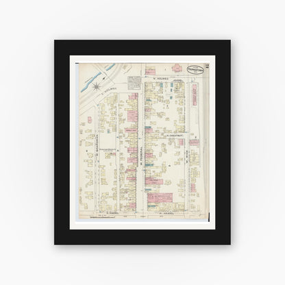 Old map wall art mockup — black gallery frame with white mat — Sanborn Fire Insurance Map from Youngstown, Mahoning County, Ohio (1884), Sheet #0002