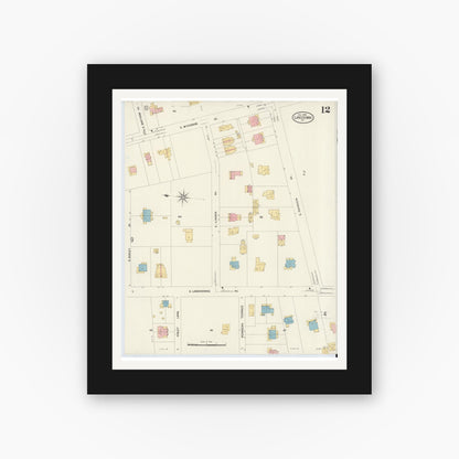 Old map wall art mockup — black gallery frame with white mat — Sanborn Fire Insurance Map from Lansdowne, Delaware County, Pennsylvania (1908), Sheet #0012