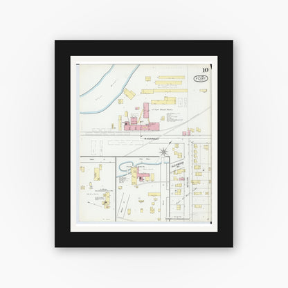 Old map wall art mockup — black gallery frame with white mat — Sanborn Fire Insurance Map from Flint, Genesee County, Michigan (1892), Sheet #0010