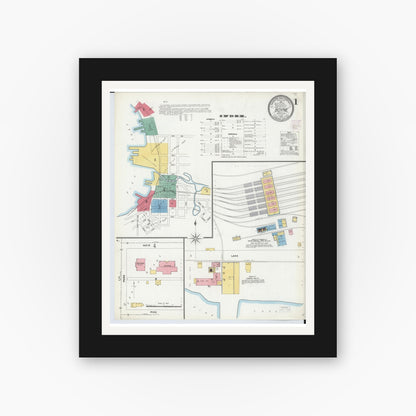 Old map wall art mockup — black gallery frame with white mat — Sanborn Fire Insurance Map from Boyne City, Charlevoix County, Michigan (1905), Sheet #0001