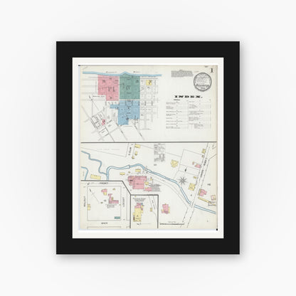 Old map wall art mockup — black gallery frame with white mat — Sanborn Fire Insurance Map from Washington, Franklin County, Missouri (1893), Sheet #0001