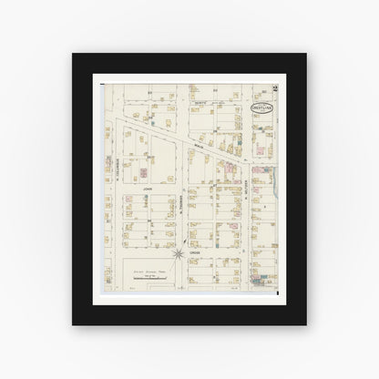 Old map wall art mockup — black gallery frame with white mat — Sanborn Fire Insurance Map from Crestline, Crawford County, Ohio (1887), Sheet #0002