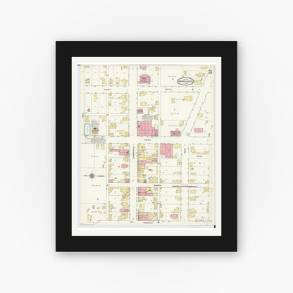 Old map wall art mockup — black gallery frame with white mat — Sanborn Fire Insurance Map from New Washington, Crawford County, Ohio (1911), Sheet #0003