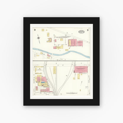 Old map wall art mockup — black gallery frame with white mat — Sanborn Fire Insurance Map from Ambridge, Beaver County, Pennsylvania (1923), Sheet #0009