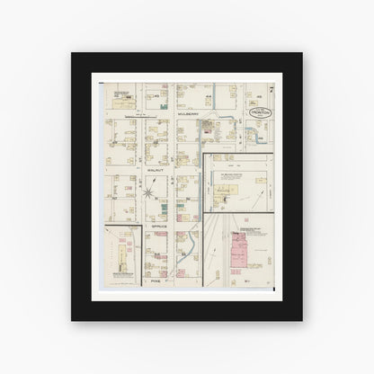 Old map wall art mockup — black gallery frame with white mat — Sanborn Fire Insurance Map from Ironton, Lawrence County, Ohio (1885), Sheet #0007