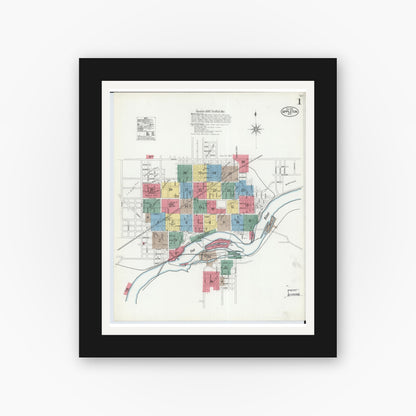 Old map wall art mockup — black gallery frame with white mat — Sanborn Fire Insurance Map from Appleton, Outagamie County, Wisconsin (1901), Sheet #0001