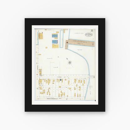Old map wall art mockup — black gallery frame with white mat — Sanborn Fire Insurance Map from Sault Sainte Marie, Chippewa County, Michigan (1906), Sheet #0011