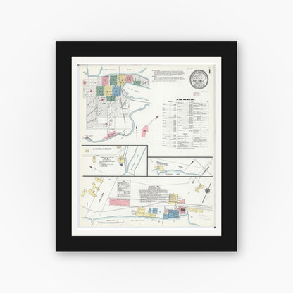 Old map wall art mockup — black gallery frame with white mat — Sanborn Fire Insurance Map from Hastings, Dakota County, Minnesota (1910), Sheet #0001
