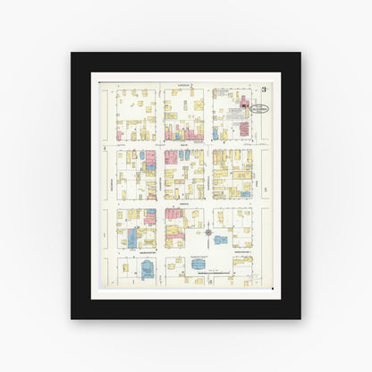 Old map wall art mockup — black gallery frame with white mat — Sanborn Fire Insurance Map from Caledonia, Houston County, Minnesota (1915), Sheet #0003