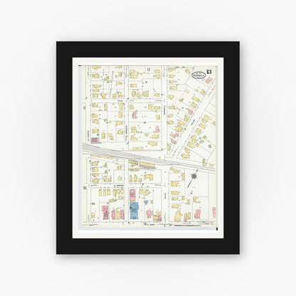 Old map wall art mockup — black gallery frame with white mat — Sanborn Fire Insurance Map from Norwalk, Huron County, Ohio (1911), Sheet #0013