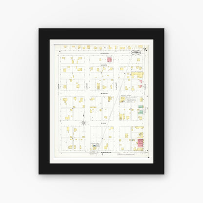 Old map wall art mockup — black gallery frame with white mat — Sanborn Fire Insurance Map from Sigourney, Kiokuk County, Iowa (1899), Sheet #0002