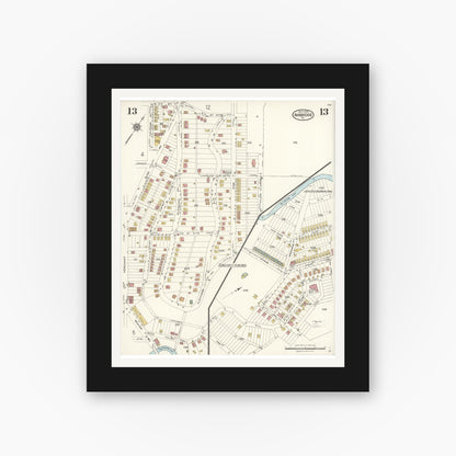 Old map wall art mockup — black gallery frame with white mat — Sanborn Fire Insurance Map from Ambridge, Beaver County, Pennsylvania (1923), Sheet #0013