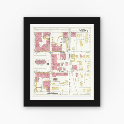Old map wall art mockup — black gallery frame with white mat — Sanborn Fire Insurance Map from Tyler, Smith County, Texas (1919), Sheet #0003