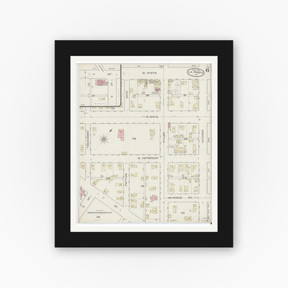 Old map wall art mockup — black gallery frame with white mat — Sanborn Fire Insurance Map from La Porte, La Porte County, Indiana (1886), Sheet #0006