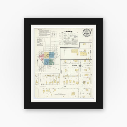 Old map wall art mockup — black gallery frame with white mat — Sanborn Fire Insurance Map from Mount Pulaski, Logan County, Illinois (1910) - Complete Map Set