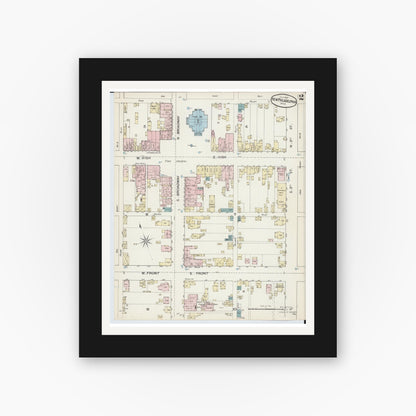 Old map wall art mockup — black gallery frame with white mat — Sanborn Fire Insurance Map from New Philadelphia, Tuscarawas County, Ohio (1887), Sheet #0002
