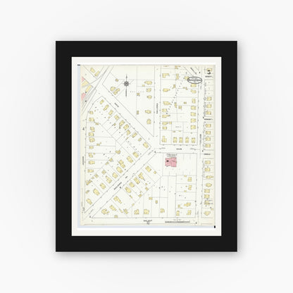 Old map wall art mockup — black gallery frame with white mat — Sanborn Fire Insurance Map from Beaver Dam, Dodge County, Wisconsin (1914), Sheet #0005
