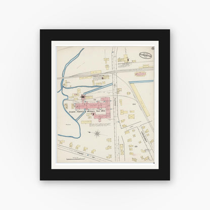 Old map wall art mockup — black gallery frame with white mat — Sanborn Fire Insurance Map from South Abington, Plymouth County, Massachusetts (1885), Sheet #0006