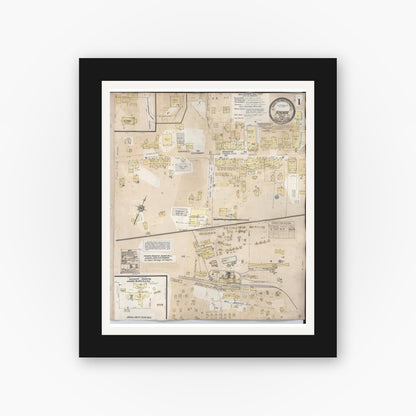 Old map wall art mockup — black gallery frame with white mat — Sanborn Fire Insurance Map from Honokaa, Hawaii County, Hawaii (1956) — Complete Set