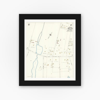 Old map wall art mockup — black gallery frame with white mat — Sanborn Fire Insurance Map from Babylon, Suffolk County, New York (1923), Sheet #0017