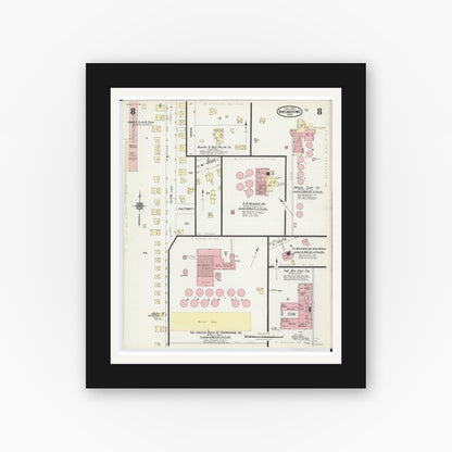 Old map wall art mockup — black gallery frame with white mat — Sanborn Fire Insurance Map from Newcomerstown, Tuscarawas County, Ohio (1924), Sheet #0008