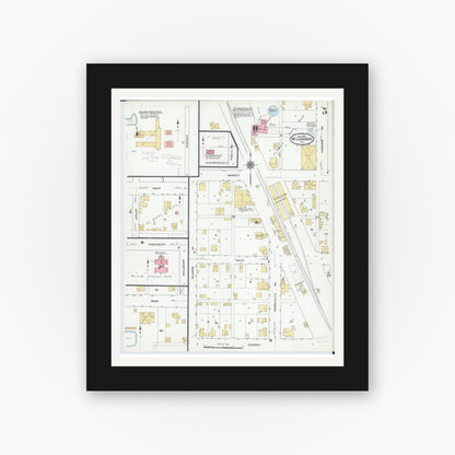 Old map wall art mockup — black gallery frame with white mat — Sanborn Fire Insurance Map from Mcleansboro, Hamilton County, Illinois (1910), Sheet #0005