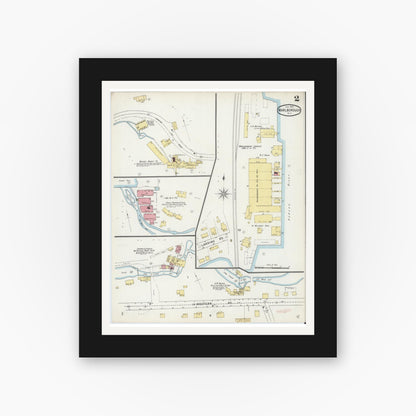 Old map wall art mockup — black gallery frame with white mat — Sanborn Fire Insurance Map from Marlborough, Ulster County, New York (1895), Sheet #0002