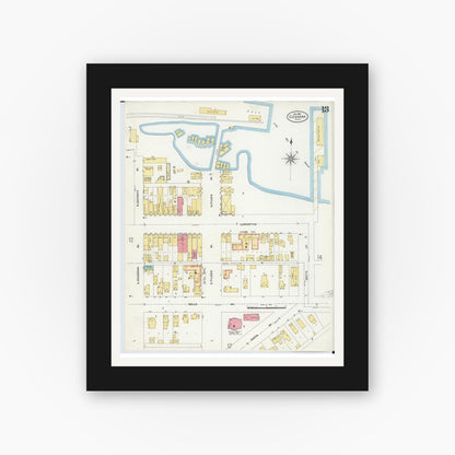 Old map wall art mockup — black gallery frame with white mat — Sanborn Fire Insurance Map from Escanaba, Delta County, Michigan (1906), Sheet #0013