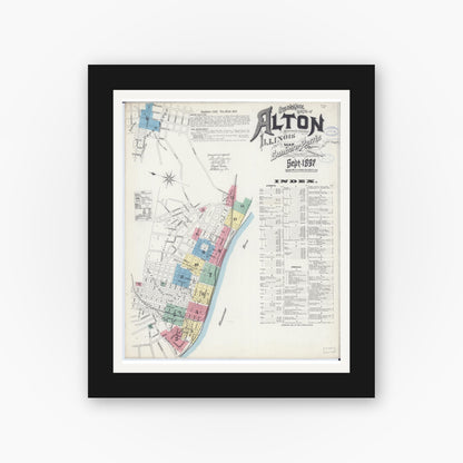 Old map wall art mockup — black gallery frame with white mat — Sanborn Fire Insurance Map from Alton, Madison County, Illinois (1897) - Complete Map Set