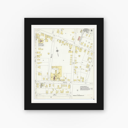Old map wall art mockup — black gallery frame with white mat — Sanborn Fire Insurance Map from Stoneham, Middlesex County, Massachusetts (1909), Sheet #0008
