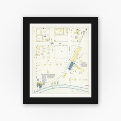 Old map wall art mockup — black gallery frame with white mat — Sanborn Fire Insurance Map from Hico, Hamilton County, Texas (1907), Sheet #0008