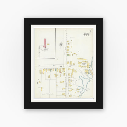 Old map wall art mockup — black gallery frame with white mat — Sanborn Fire Insurance Map from Babylon, Suffolk County, New York (1902), Sheet #0009