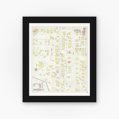 Old map wall art mockup — black gallery frame with white mat — Sanborn Fire Insurance Map from Winston-Salem, Forsyth County, North Carolina (1907), Sheet #0021