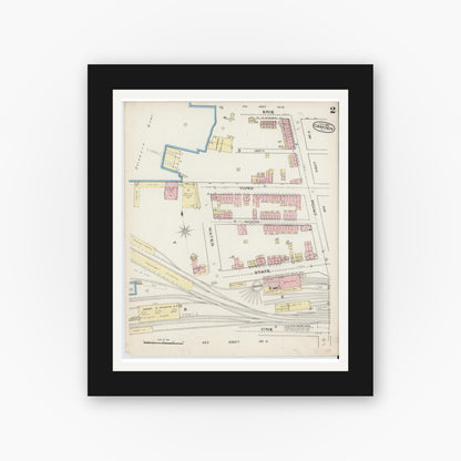 Old map wall art mockup — black gallery frame with white mat — Sanborn Fire Insurance Map from Camden, Camden County, New Jersey (1885), Sheet #0002