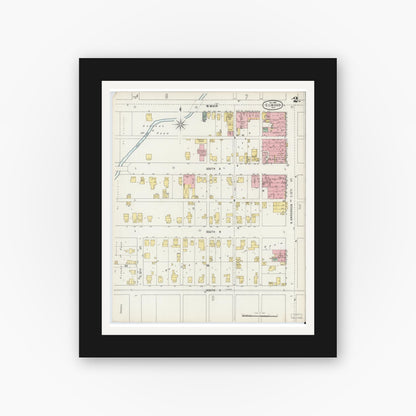 Old map wall art mockup — black gallery frame with white mat — Sanborn Fire Insurance Map from Elwood, Madison County, Indiana (1895), Sheet #0002