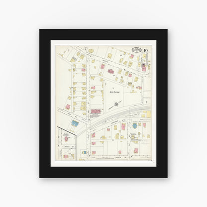 Old map wall art mockup — black gallery frame with white mat — Sanborn Fire Insurance Map from Souderton, Montgomery County, Pennsylvania (1914), Sheet #0010