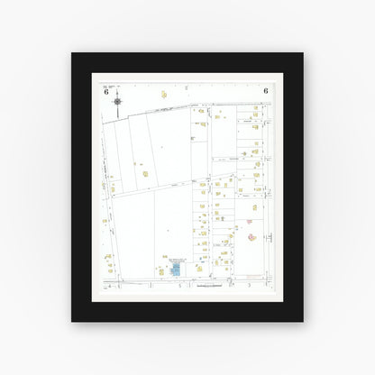 Old map wall art mockup — black gallery frame with white mat — Sanborn Fire Insurance Map from New Madrid, New Madrid County, Missouri (1950), Sheet #0006