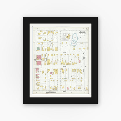 Old map wall art mockup — black gallery frame with white mat — Sanborn Fire Insurance Map from Harrisburg, Saline County, Illinois (1900), Sheet #0003