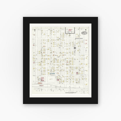 Old map wall art mockup — black gallery frame with white mat — Sanborn Fire Insurance Map from McAllen, Hidalgo County, Texas (1925), Sheet #0007