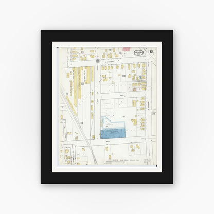 Old map wall art mockup — black gallery frame with white mat — Sanborn Fire Insurance Map from Ann Arbor, Washtenaw County, Michigan (1916), Sheet #0018
