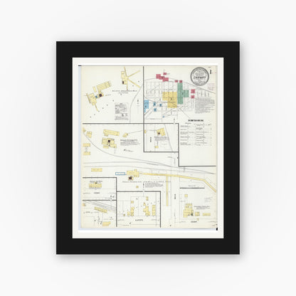 Old map wall art mockup — black gallery frame with white mat — Sanborn Fire Insurance Map from Onaway, Presque Isle County, Michigan (1907), Sheet #0001