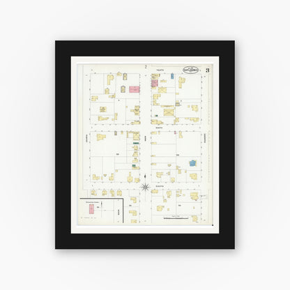 Old map wall art mockup — black gallery frame with white mat — Sanborn Fire Insurance Map from Scotland Neck, Halifax County, North Carolina (1908), Sheet #0003