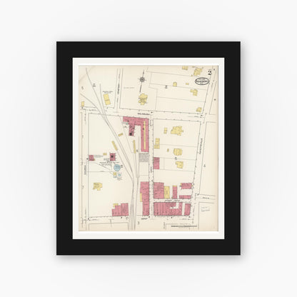 Old map wall art mockup — black gallery frame with white mat — Sanborn Fire Insurance Map from Asheboro, Randolph County, North Carolina (1922), Sheet #0002