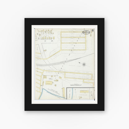 Old map wall art mockup — black gallery frame with white mat — Sanborn Fire Insurance Map from Rock Island, Rock Island County, Illinois (1892), Sheet #0003